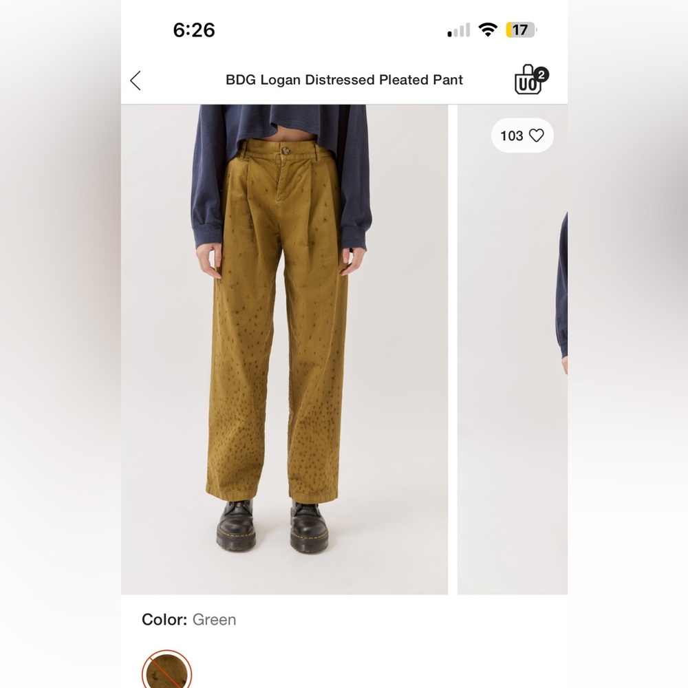 BDG Logan distressed pleated pant